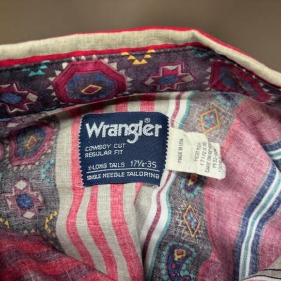 Vintage WRANGLER Western Shirt Men's 17.5-35 Cowboy Cut X-Long Tails Regular Fit - Picture 2 of 2
